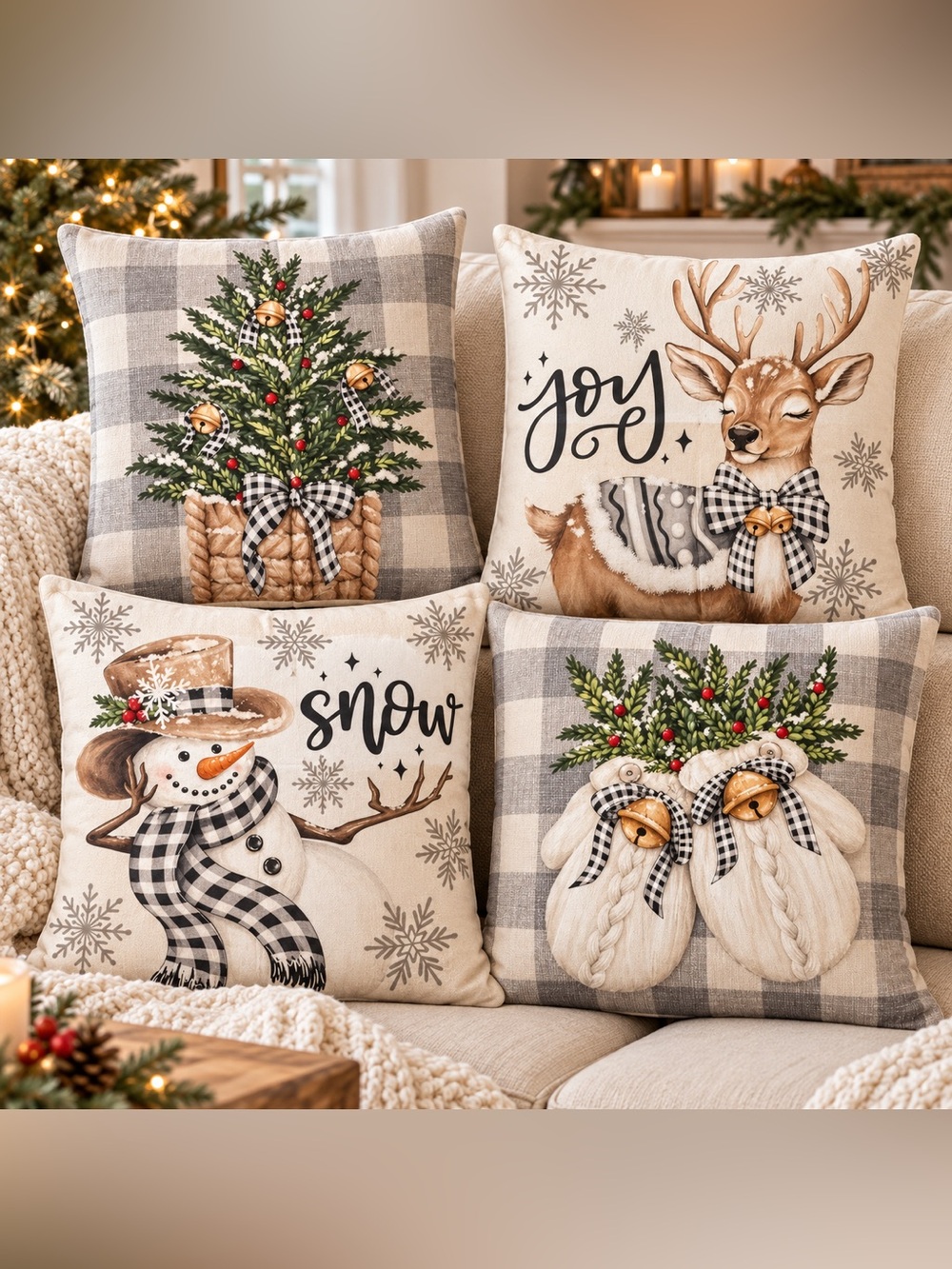 Holiday Plaid Decorative Throw Pillow Set - only pillow cases
